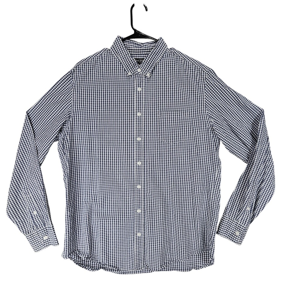 J Crew Men‎ XLT Button Down Shirt Flex Oxford Blue White Plaid 46x30 Long Sleeve